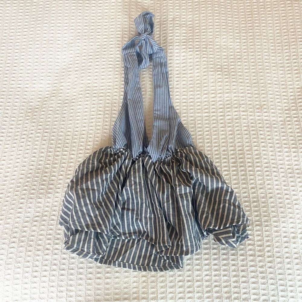 Forever 21 Blue and White Striped Tie Neck Halter Top Medium NWT